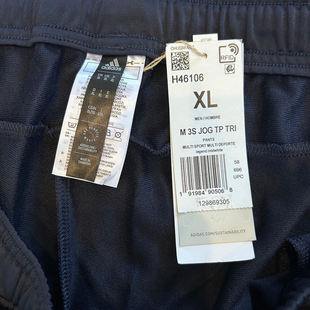 adidas Men's XL 3-Stripes Tricot Tapered Track Pants, Navy Blue - Picture 6 of 6